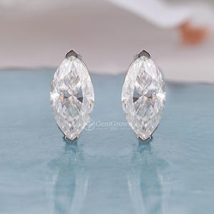 Solitaire 2ct Marquise Cut Moissanite Stud Earrings, Classic Everyday Stud Earrings For Women In Gold