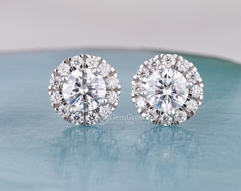 1.25ct Round Cut Halo Moissanite Stud Earrings For Women Bridesmaid Gift Earrings