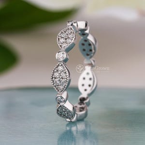 Art Deco Milgrain Vintage Matching Wedding Bands Women 4mm Wide Marquise Shaped And Round Anniversary Band