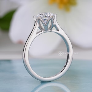 Bloementulp set 1,30 kt rond geslepen moissanite solitaire verlovingsring klassieke bloemblaadje rieken beloftering