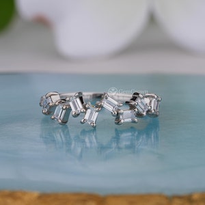 Scattered Multi Moissanite Baguette Cluster Stackable Rings For Women Minimalist Stacking Dainty Ring