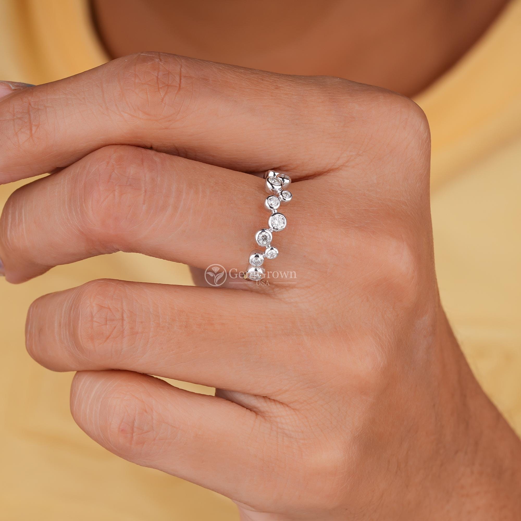 14kt リング Zigzag Moissanite Ring, Women's Round Cut Bezel Set - Etsy
