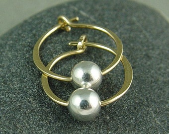 Tiny Gold Hoops With Silver / Gold and Silver Hoops / Minimalist Hoops / Small Gold Filled Hoops / 1/2" Hoops