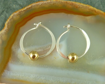 Silver Hoop Earrings with Gold Accent / Whisper Light Earrings / Minimalist Earrings / 1/2" Hoops / ETSY SALE