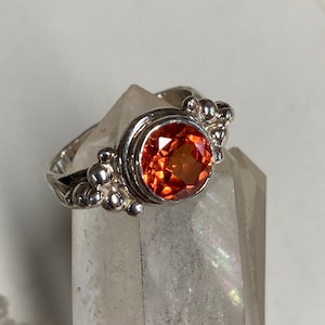 Vintage Padparadscha Sapphire Ring Size 7 / Sterling Silver and Sapphire Ring
