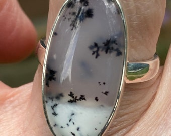 Dendritic Agate and Sterling Silver ring / Size 7