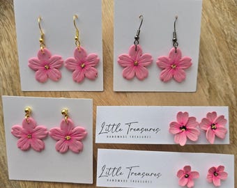 Handmade Pink Sakura Earrings: Polymer Clay Floral Studs