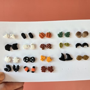 Mini Clay Halloween Earrings: 18-Pair Autumn Mix & Match Studs