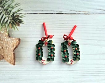 Handmade Christmas Wreath Earrings | Polymer Clay Holiday Jewelry