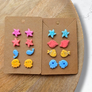 Mini Ozean Tier Clay Ohrstecker Set Niedliche Meereskreatur Ohrringe - Handgemachte Fimo Ohrringe für Kinder & Erwachsene - Seestern, Wal