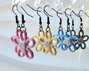 Daisy Flower Earrings: Handmade Polymer Clay Dangles