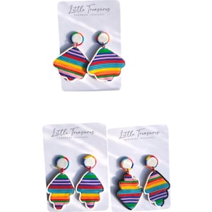 Rainbow Striped Clay Earrings , Handmade Polymer Clay Dangle Earrings , Colorful dangle earrings, Fun earrings , teacher nursery gift