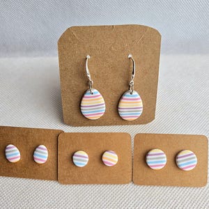 Easter egg Pastel Striped Clay Earrings Handmade Studs & Dangles
