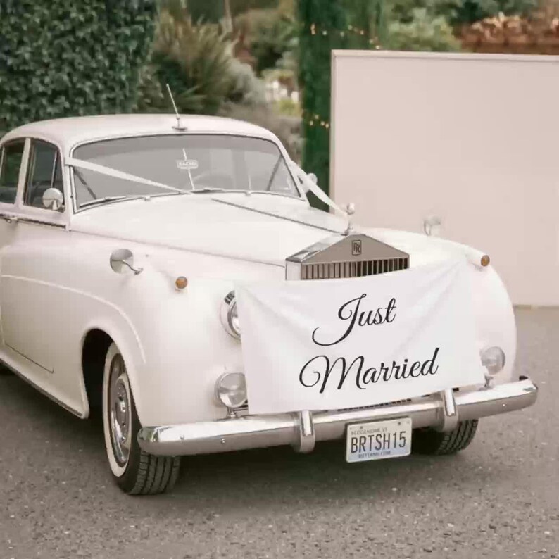 Custom Just Married Sign, Getaway car decorations, Personalized Wedding table runner, Vintage wedding decoration