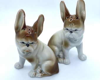 Vintage French Bulldog Salt and Pepper Shakers Set Antique Frenchie Figurine