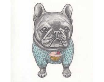 Original Drawing French Bulldog Bouledogue Francais  Dasha Goux