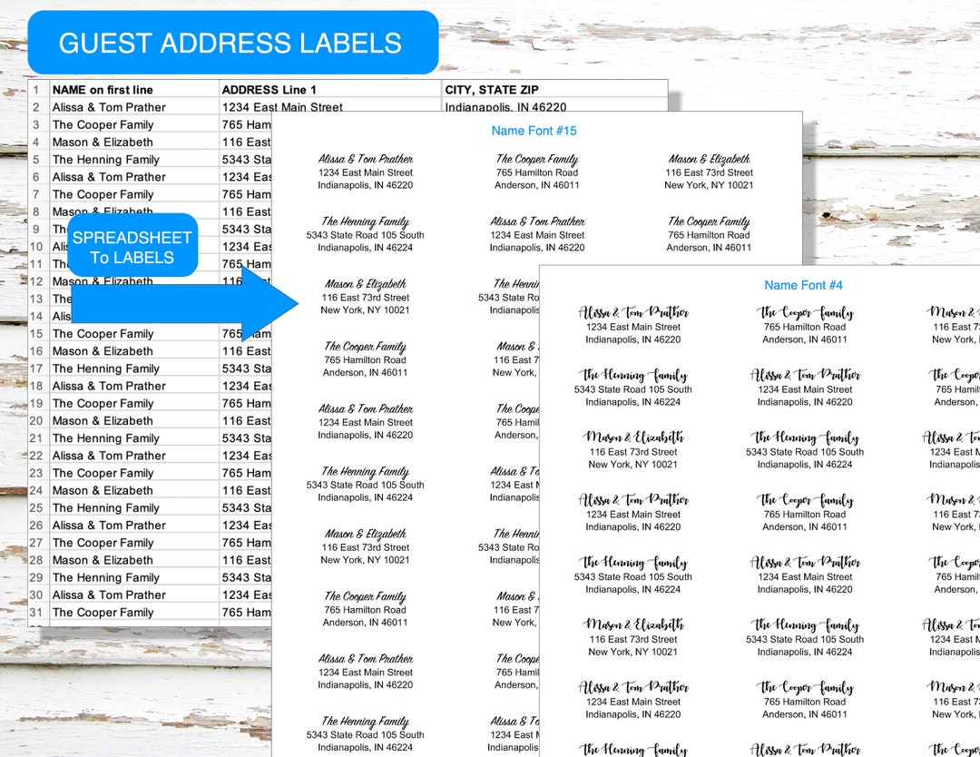 Guest Address Labels, Printed Custom Individual Guest Address Labels 1