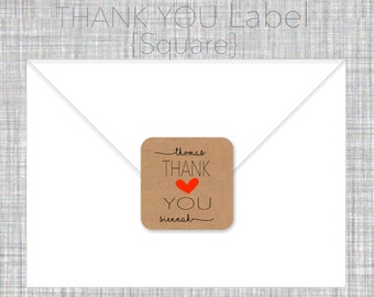 Thank You label- custom- 2 inch square, brown kraft or white label, wedding announcement, shower gift, wedding gift - SET OF 20