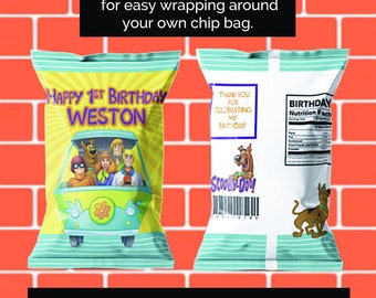 Printed - Scooby Doo  Chip Bag Wrap - I print and ship to you. Crimped and folded for a finished look.