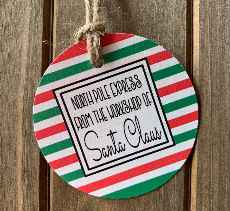 North Pole Gift from Santa Personalized gift tag Christmas gift tag Gift Tag 9SET 2 12 circle with hole for string.