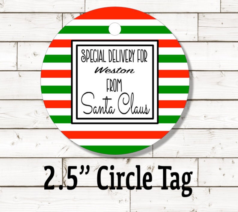 North Pole Gift from Santa Personalized gift tag Christmas gift tag Gift Tag 9SET 2 12 circle with hole for string.