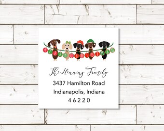 Christmas return address  label - 2" x 2" White Photo Gloss, Dachshund dogs