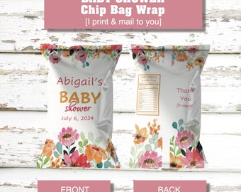 Printed - Baby Shower  Chip Bag Wrap - I print and ship to you. Crimped and folded for a finished look.