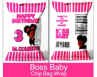 Printed - 10 wraps -BOSS BABY Theme Chip Bag - birthday party favor  - chip bag
