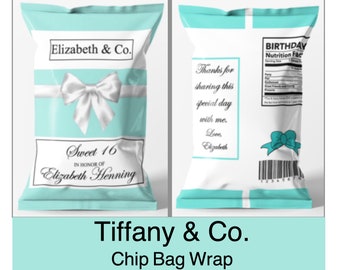 Printed - Tiffany & Co. Theme Chip Bag - Sweet 16 - birthday party favor  - chip bag