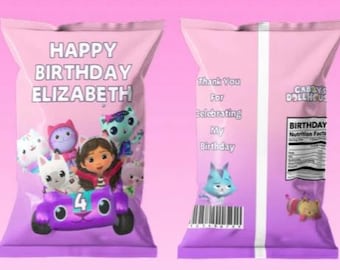Gabby's Dollhouse Birthday Chip Bag Wraps – Personalized Party Favor (Digital File)
