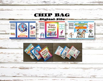 Chip Bag -Digital File  Sonic, Trolls and Toy Story or Choose your own theme that I design for you.