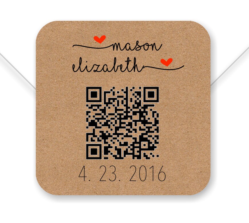 Save The Date custom QR Code label 2 inch square brown Etsy