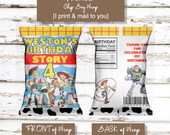 Printed - Toy Story  Chip Bag Wrap - I print and ship to you. Crimped and folded for a finished look.