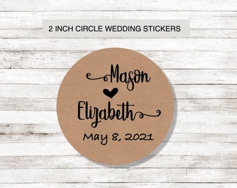 Wedding Sticker-Envelope seal, sheet of 20, 2 in" circle, brown Kraft  label,  wedding announcements, wedding invitation, save the date