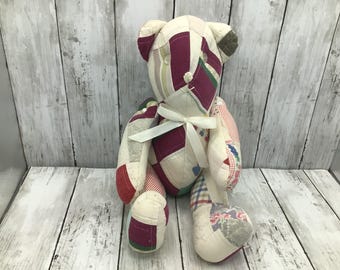 Vintage Quilt Teddy Bear, Patchwork 18” Bear, Quilted Jointed Teddy Bear, Vintage Quilt, Vintage Decor, Quilt Collector Gift