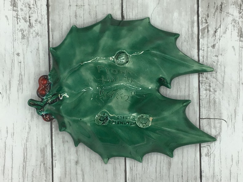 Vintage Holly Berry Candy Dish, Atlantic Mold Holly Dish, Holly Leaf