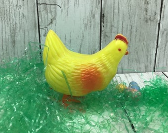 Vintage Hard Plastic Chicken, Spring Loaded Chicken Toy, Vintage Easter Decor, Easter Decoration, Vintage Springtime Decor