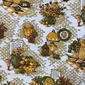 Vintage Fabric by the Yard, Cotton Percal Fabric, Vintage Gold Kitchen Fabric by the Yard, Kitchen Kitschy Fabric, Avocado Green Fabric image 4