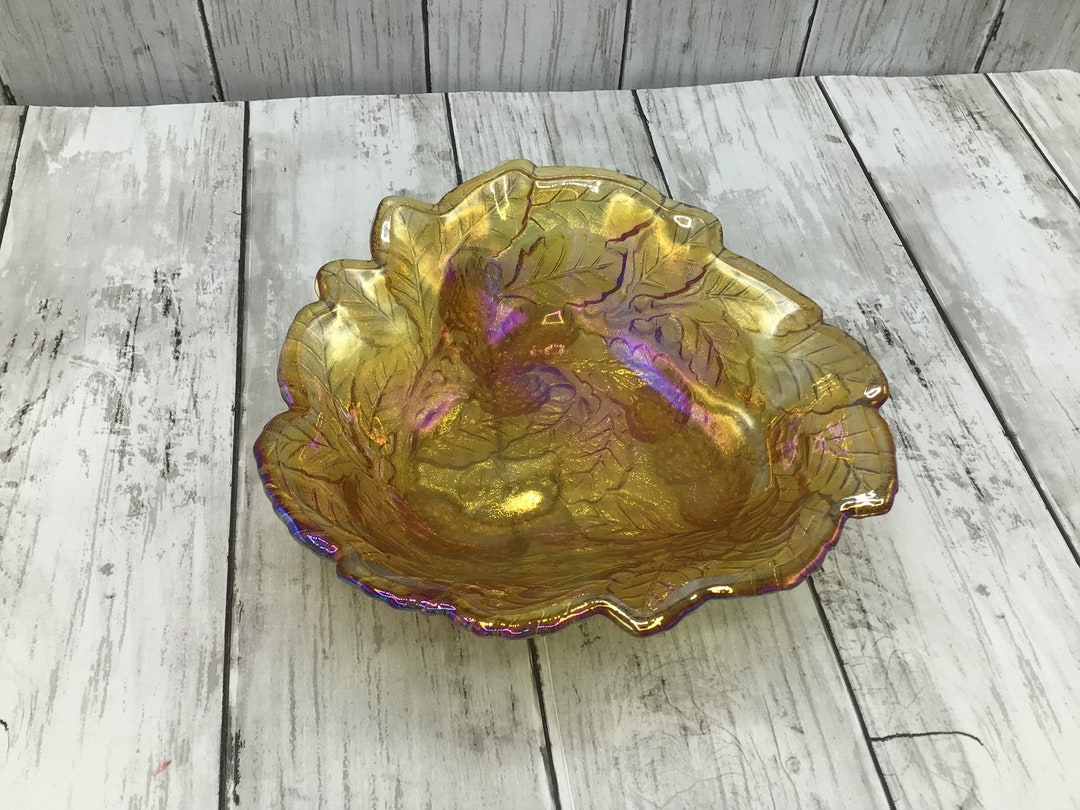 Carnival Glass Candy Dish, Gold Iridescent Carnival Glass, Triangle