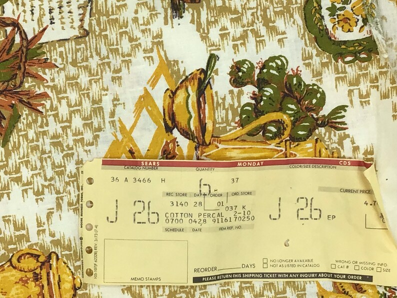 Vintage Fabric by the Yard, Cotton Percal Fabric, Vintage Gold Kitchen Fabric by the Yard, Kitchen Kitschy Fabric, Avocado Green Fabric image 6
