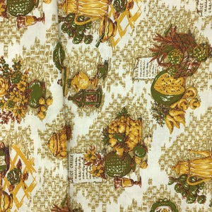 Vintage Fabric by the Yard, Cotton Percal Fabric, Vintage Gold Kitchen Fabric by the Yard, Kitchen Kitschy Fabric, Avocado Green Fabric image 2