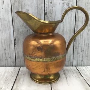 Brass and Copper Pitcher, Derverlea Made in England Small Copper Pitcher, Vintage Copper, Vintage Decor, Garden Decor