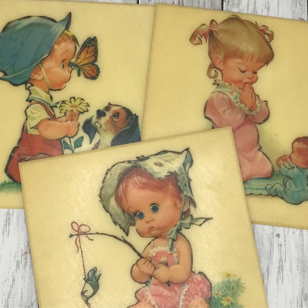 Vintage Children Wall Hangings, Vintage Crofton Wall Plaques Set of 3, Vintage Plastic Kids Plaques, Vintage Boy Girl Nursery Wall Pictures