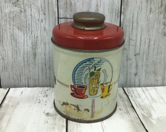 Vintage Tin Canister, Small Metal Decorative Canister, Vintage Kitchen Metal Container, Metal Tea Container, Kitchen Kitsch