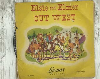 Vintage Elsie the Cow, Elsie and Elmer Out West Record, Elsie the Cow 2 Record Set 1950, Elsie the Cow Collectible Gift