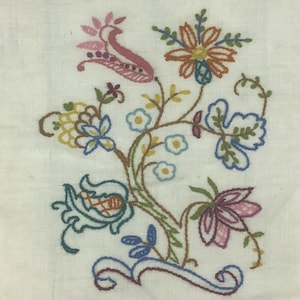 Vintage Crewel Flowers, Crewel Pillow Top, Unframed Jacobean Flower Picture, Vintage Crewel Embroidery, Vintage Needlework