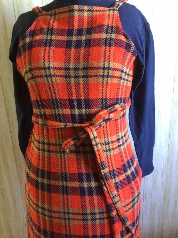handmadememoriesbys Red Orange Plaid Vintage Jumper Dress, 1970s Plaid Dress Loungewear by Gossard