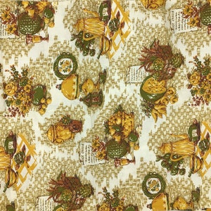 Vintage Fabric by the Yard, Cotton Percal Fabric, Vintage Gold Kitchen Fabric by the Yard, Kitchen Kitschy Fabric, Avocado Green Fabric image 3