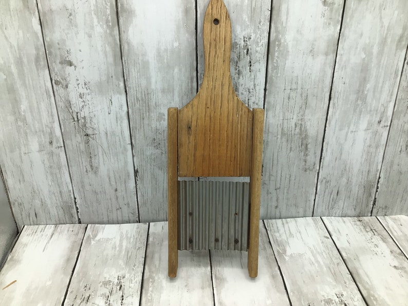 Vintage Vegetable Metal Slicer, Vintage Mandolin Slicer, Wood Metal Crinkle Cutter, Vintage