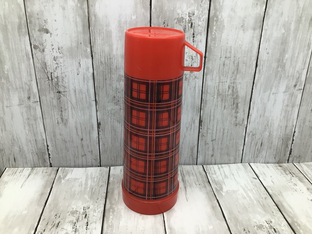 Vintage Aladdin Thermos, Red Plaid 1 Pint Thermos, Vintage Picnic